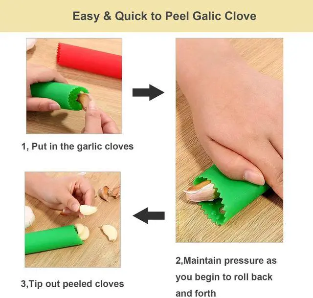Alt view image 4 of 7 - Set Silicone Garlic Peeler Easy Roller Tube Useful Garlic Odorfree Kitchen Tool (Black,Clear)