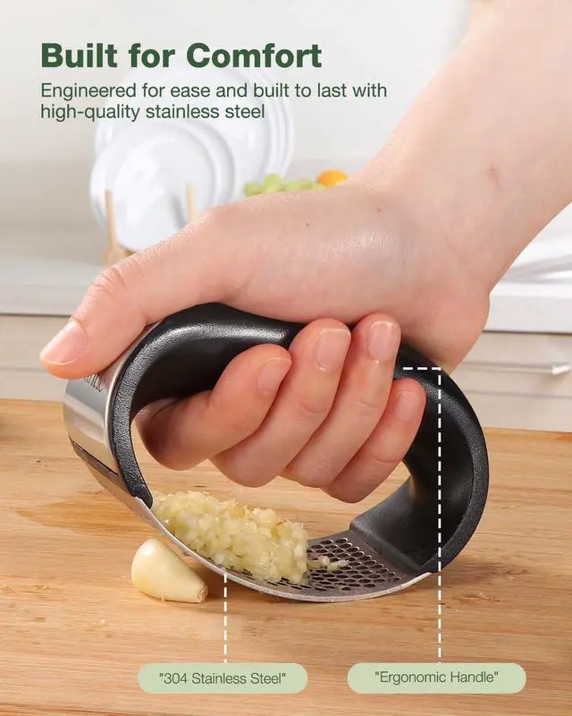 Alt view image 7 of 7 - Garlic Press Rocker - Stainless Steel Garlic Crusher, Mincer and Chopper with Peeler & Scraper, Easy Kitchen Gadget for Effortless Smashing
