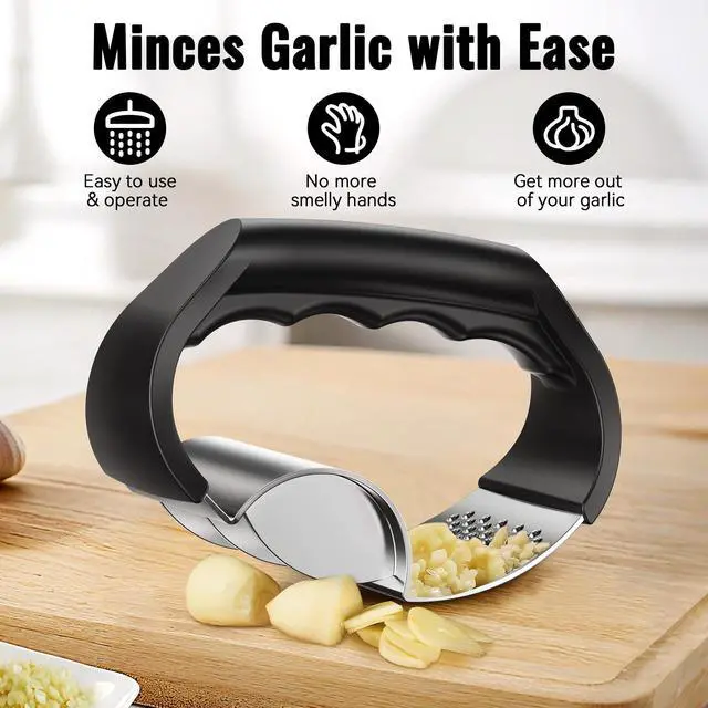 Alt view image 3 of 7 - Garlic Press Rocker - Stainless Steel Garlic Crusher, 2-in-1 Easy Kitchen Gadget for Effortless Smashing