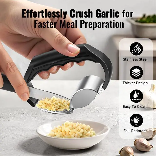 Alt view image 7 of 7 - Garlic Press Rocker - Stainless Steel Garlic Crusher, 2-in-1 Easy Kitchen Gadget for Effortless Smashing