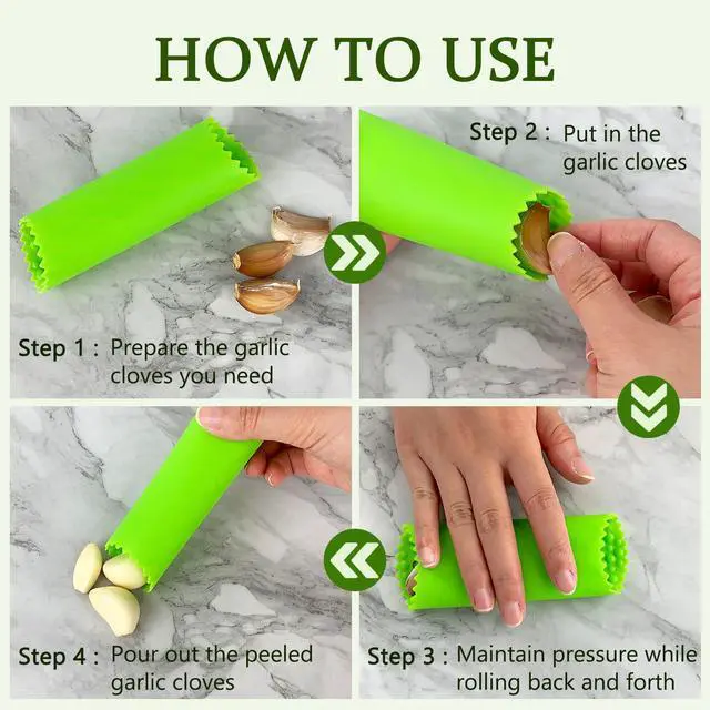 Alt view image 3 of 6 - 2Pack Garlic Peelers, 5.12 Inches Silicone Garlic Skin Remover - Effortless Peeling for Kitchen Use, Black/Green