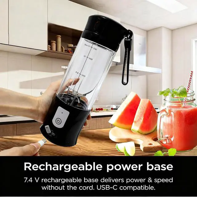 Alt view image 6 of 7 - Portable Personal Blender,13OZ Cordless Juicer Cup,Serrated 6 Blade with Filter,USB Rechargeable and Self Cleaning,Ideal for Smoothies,Ice Blending,Juicing, Mini Blender for Travel Sports Outgoing