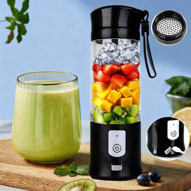 Alt view image 4 of 7 - Portable Personal Blender,13OZ Cordless Juicer Cup,Serrated 6 Blade with Filter,USB Rechargeable and Self Cleaning,Ideal for Smoothies,Ice Blending,Juicing, Mini Blender for Travel Sports Outgoing