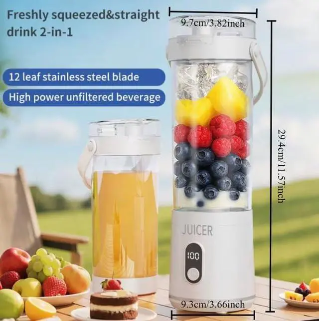 Alt view image 5 of 6 - Portable Personal USB Electric Juicer, 600ML Mini Blender for Smoothies & Shakes, 12-Blade Design, Two Uses in One Cup, Compact & Convenient, Ideal for On-the-Go Use,White