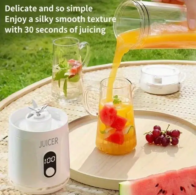 Alt view image 2 of 6 - Portable Personal USB Electric Juicer, 600ML Mini Blender for Smoothies & Shakes, 12-Blade Design, Two Uses in One Cup, Compact & Convenient, Ideal for On-the-Go Use,White
