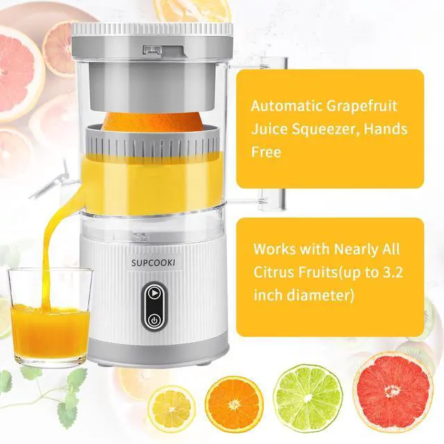 Alt view image 4 of 7 - Electric Citrus Juicer, Rechargeable Juicer Machine with USB Cable and Cleaning Brush, Touch Button, Automatic Orange Lime Lemon Grapefruit Squeezer, Easy to Clean Portable Juicer, White