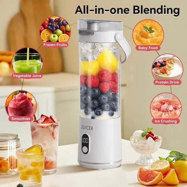 Alt view image 2 of 7 - Portable Personal Electric USB Juicer600ML Mini Blender Portable Blender For Shakes and Smoothies juice12 Blades Great for MixingCompactConvenient and Versatile (white)