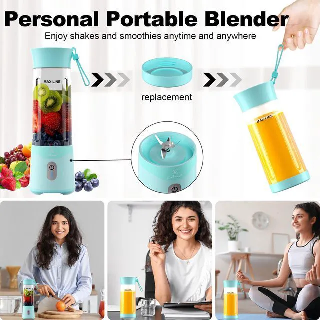 Alt view image 2 of 6 - 18oz Portable Blender, USB Rechargeable Personal Size Blenders, Smoothie Blender with 6 Blades for Protein & Shakes, Mini juicer with Extra Handle Lid for Travel Sports Outgoing, Green