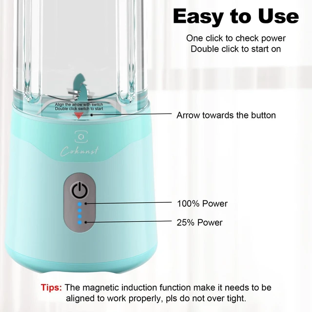 Alt view image 5 of 6 - 18oz Portable Blender, USB Rechargeable Personal Size Blenders, Smoothie Blender with 6 Blades for Protein & Shakes, Mini juicer with Extra Handle Lid for Travel Sports Outgoing, Green