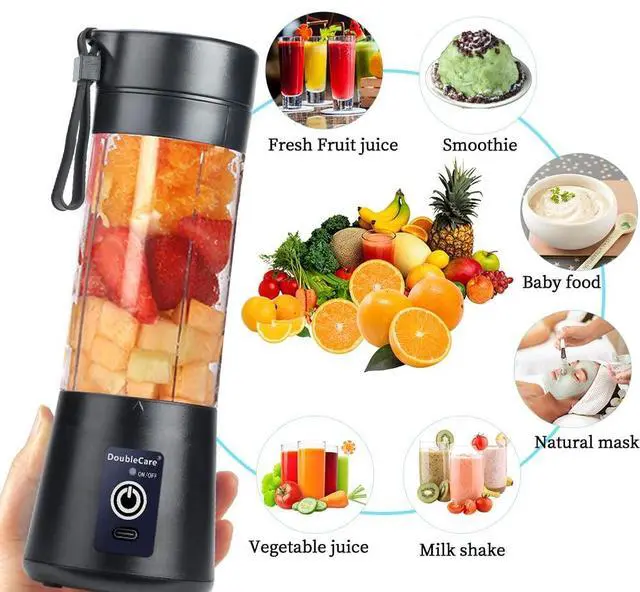Alt view image 3 of 7 - Portable Blender Cup,Electric USB Mini Juicer Blender For Shakes and Smoothies, Juice,380ml, Six Blades Great for Mixing,Black