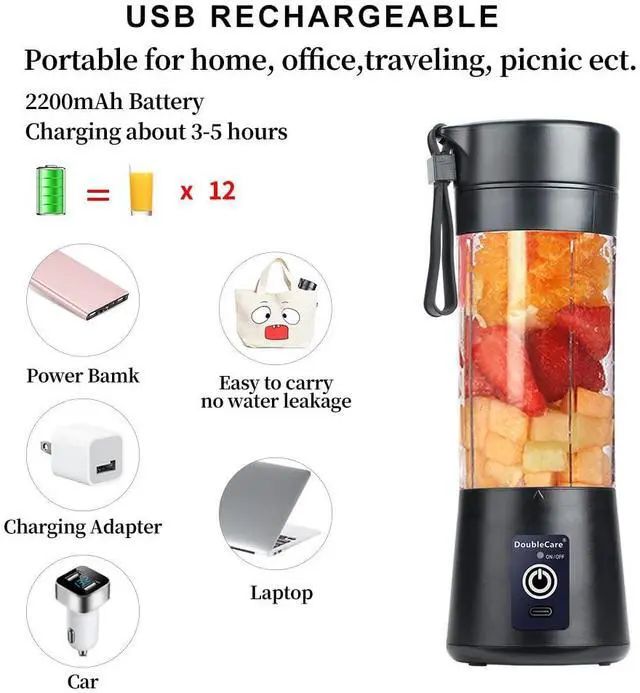 Alt view image 4 of 7 - Portable Blender Cup,Electric USB Mini Juicer Blender For Shakes and Smoothies, Juice,380ml, Six Blades Great for Mixing,Black