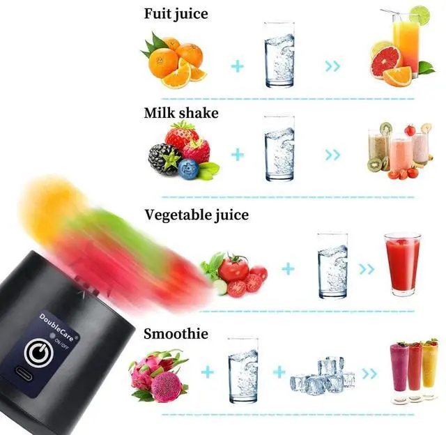 Alt view image 6 of 7 - Portable Blender Cup,Electric USB Mini Juicer Blender For Shakes and Smoothies, Juice,380ml, Six Blades Great for Mixing,Black