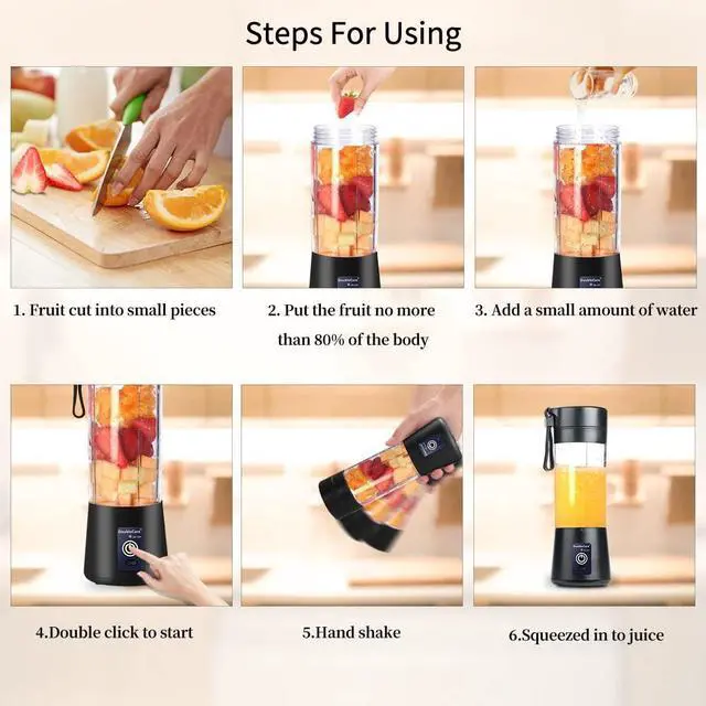 Alt view image 7 of 7 - Portable Blender Cup,Electric USB Mini Juicer Blender For Shakes and Smoothies, Juice,380ml, Six Blades Great for Mixing,Black