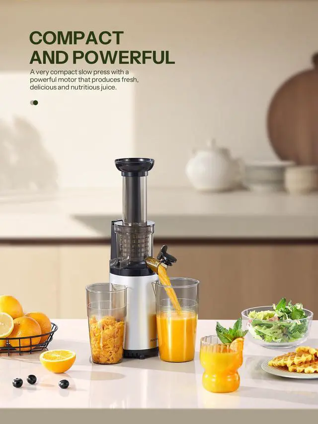 Alt view image 4 of 7 - Masticating Juicer Machines, Cold Press juicer Machine Compact & Small Size, Juice Extractor, Nutrient and Vitamin Dense, BPA-Free Tritan, Easy to Clean (Silver)
