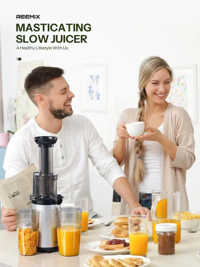 Alt view image 7 of 7 - Masticating Juicer Machines, Cold Press juicer Machine Compact & Small Size, Juice Extractor, Nutrient and Vitamin Dense, BPA-Free Tritan, Easy to Clean (Silver)