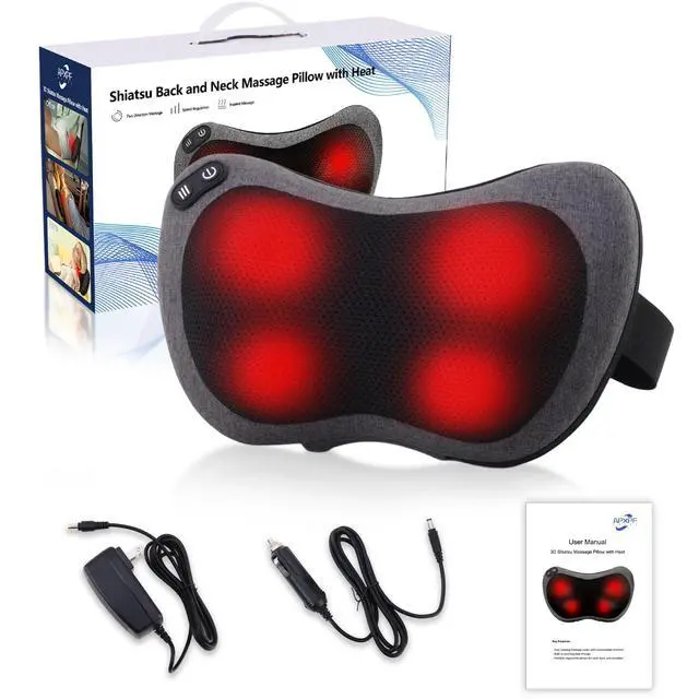 Alt view image 6 of 7 - Shiatsu Neck and Back Massager with Heat - Deep Tissue Massage Pillow for Neck, Back & Shoulders Pain Relief, Ergonomic Design Electric Massager for Home, Car, Office Use, Gray