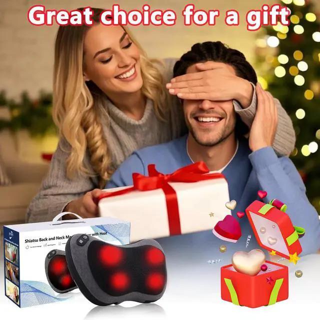 Alt view image 7 of 7 - Shiatsu Neck and Back Massager with Heat - Deep Tissue Massage Pillow for Neck, Back & Shoulders Pain Relief, Ergonomic Design Electric Massager for Home, Car, Office Use, Gray