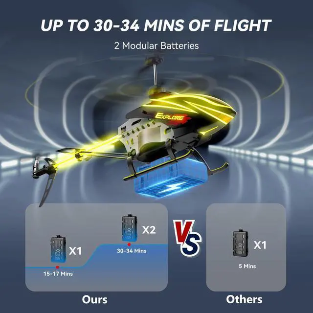 Alt view image 4 of 7 - RC Helicopter, Remote Control Helicopter for Kids with 30Mins Flight(2 Batteries), 7+1 LED Light Modes, Altitude Hold, RC Toys for Boys Girls