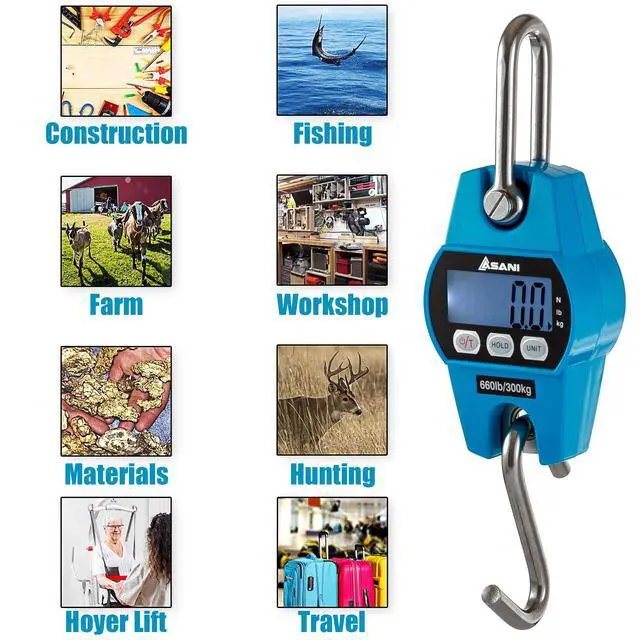 Alt view image 2 of 7 - Hanging Weight Scale | 660lb Digital Electronic Weighing Scale with Accurate Sensors | for Hunting, Outdoor, Bass Fishing, Big Game, Farm, Large Luggage, Patient Lift (Polycarbonate Blue)