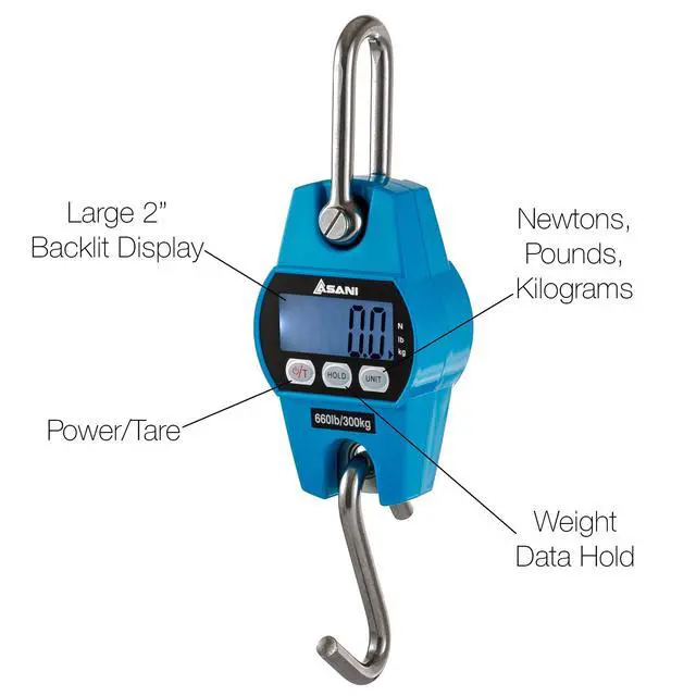 Alt view image 4 of 7 - Hanging Weight Scale | 660lb Digital Electronic Weighing Scale with Accurate Sensors | for Hunting, Outdoor, Bass Fishing, Big Game, Farm, Large Luggage, Patient Lift (Polycarbonate Blue)