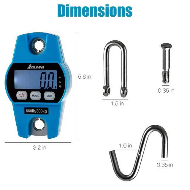 Alt view image 3 of 7 - Hanging Weight Scale | 660lb Digital Electronic Weighing Scale with Accurate Sensors | for Hunting, Outdoor, Bass Fishing, Big Game, Farm, Large Luggage, Patient Lift (Polycarbonate Blue)