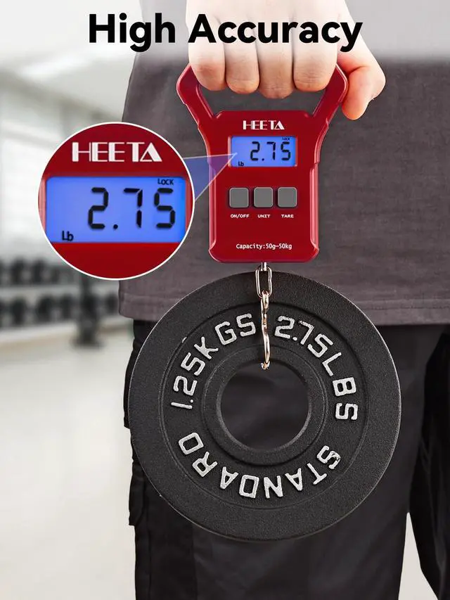 Alt view image 2 of 7 - Fish Scale, 110lb/50kg Digital Portable Hanging Fishing Weight Scale with Backlit LCD Display, Luggage Scale with Non-Slip Large ABS Handle & 2 AAA Batteries, Fishing Gifts Gear for Men, Red