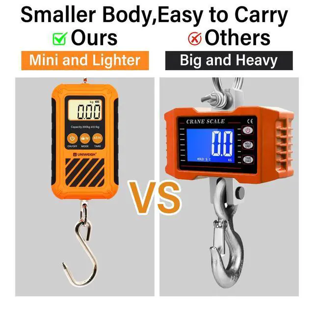 Alt view image 3 of 6 - Digital Hanging Scale,Mini Crane Scale 300kg/660lb,Postal Luggage Scale with LCD Display,Portable Handheld and Large Hook,Deer Scale with Hold &Tare Function for Garage Farms Hunting Fishing