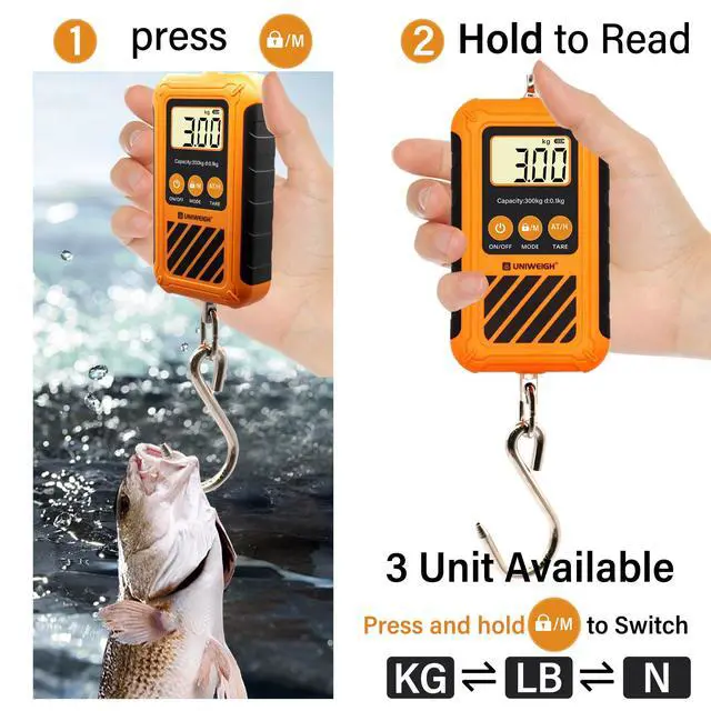 Alt view image 5 of 6 - Digital Hanging Scale,Mini Crane Scale 300kg/660lb,Postal Luggage Scale with LCD Display,Portable Handheld and Large Hook,Deer Scale with Hold &Tare Function for Garage Farms Hunting Fishing