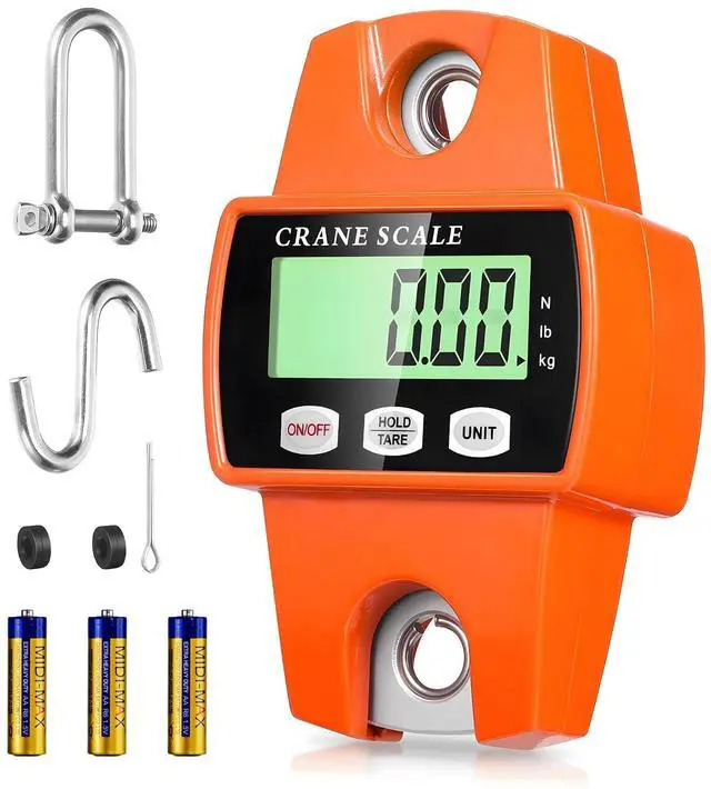 Main image of Digital Hanging Scale, 1102lb/500kg Crane Scale, Handheld Digital Hanging Scale, Mini Crane Scale with LCD Display and Hooks, Aluminum Alloy Body for Hunting, Outdoor, Fishing, Farm (Orange)