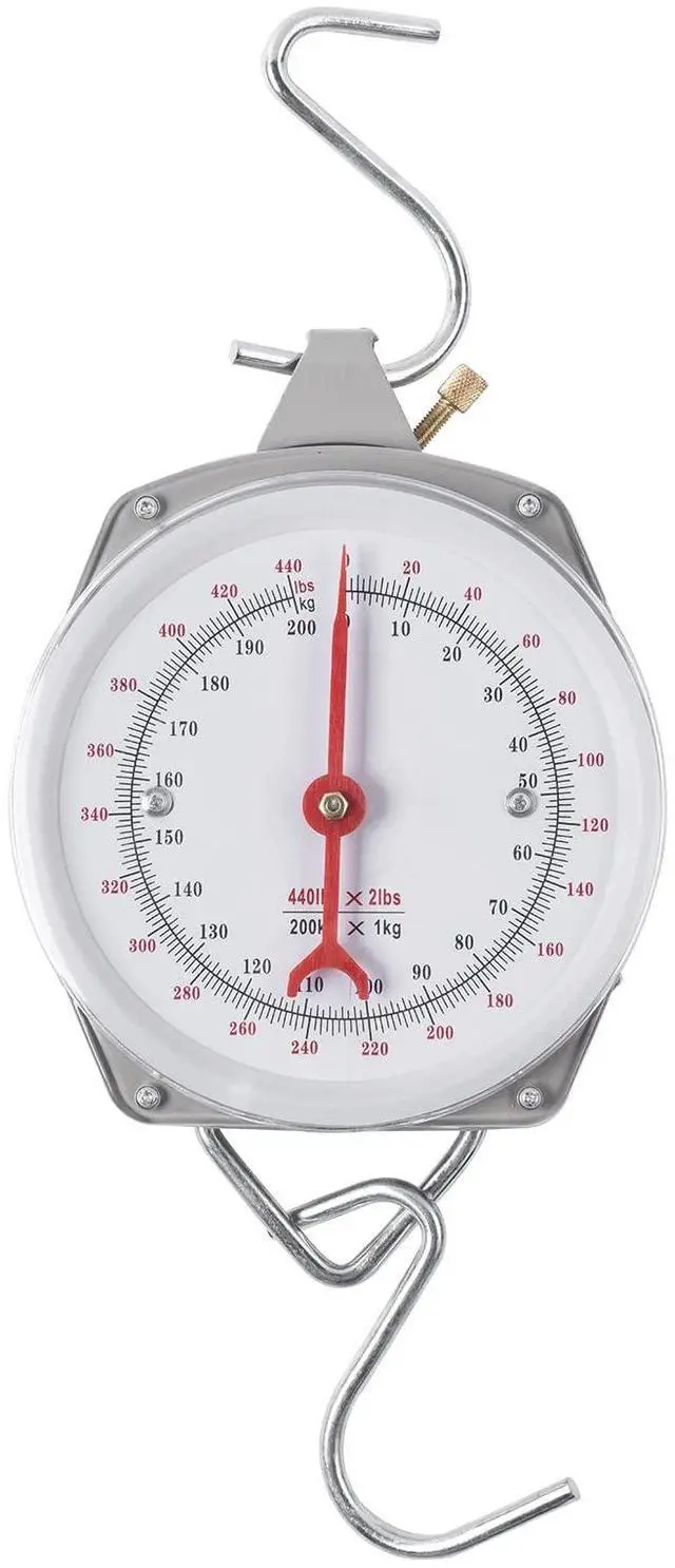 Main image of Mechanical Hanging Scales 440lb/200kg, High Accuracy Large Display Spring Dial Weight Scale Big Game Scale for Kitchen Fishing Hunting Farms