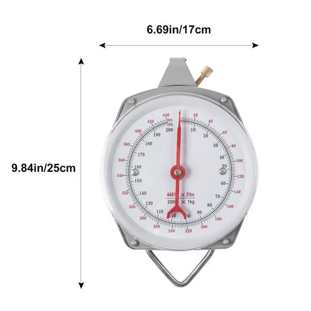 Alt view image 5 of 7 - Mechanical Hanging Scales 440lb/200kg, High Accuracy Large Display Spring Dial Weight Scale Big Game Scale for Kitchen Fishing Hunting Farms