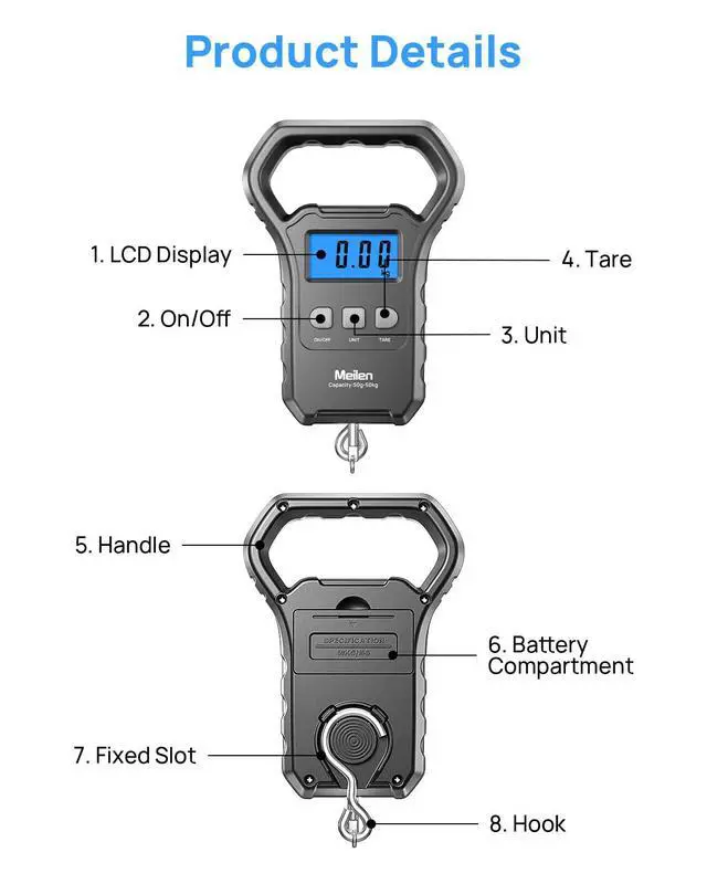 Alt view image 4 of 7 - Fishing Scale,110lb/50kg Hanging Luggage Weigh Scale Unit with Backlit LCD Display, Suitcase Luggage Weigh Divice with Large Handle, Digital Postal Unit Fishing Gifts for Men