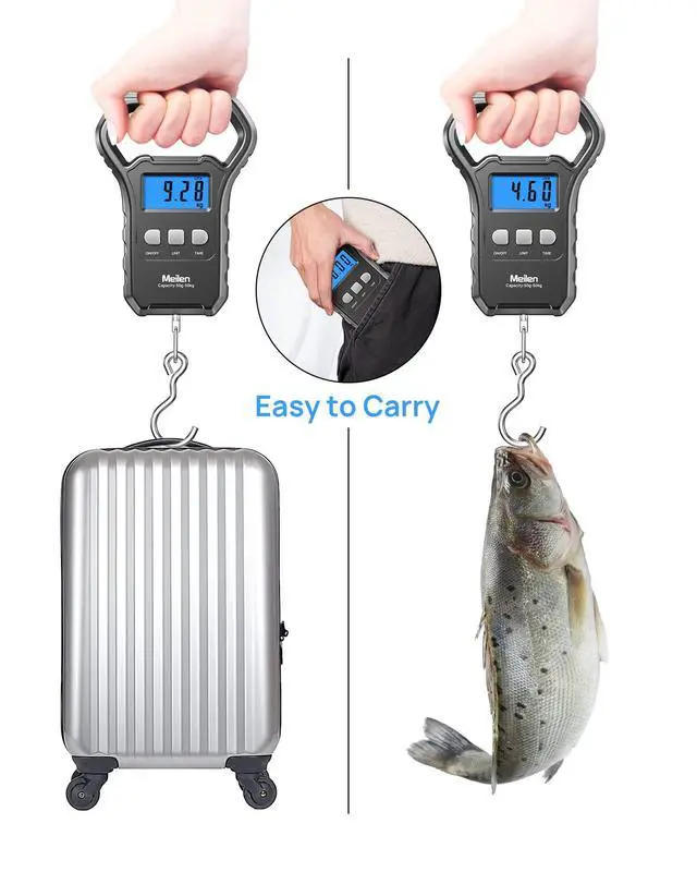 Alt view image 6 of 7 - Fishing Scale,110lb/50kg Hanging Luggage Weigh Scale Unit with Backlit LCD Display, Suitcase Luggage Weigh Divice with Large Handle, Digital Postal Unit Fishing Gifts for Men