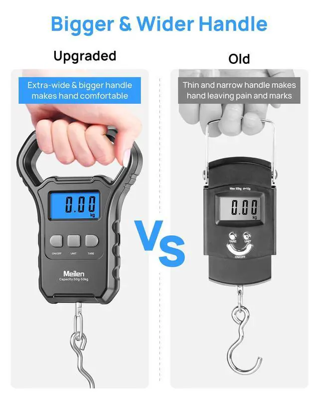 Alt view image 3 of 7 - Fishing Scale,110lb/50kg Hanging Luggage Weigh Scale Unit with Backlit LCD Display, Suitcase Luggage Weigh Divice with Large Handle, Digital Postal Unit Fishing Gifts for Men