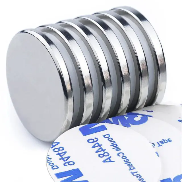 Main image of 6 Pack Strong Magnets with Double Sided Adhesive, 1.26"x0.12" Round Permanent Powerful Neodymium Disc Rare Earth Magnet for Fridge Classroom DIY Building Scientific Craft and Office