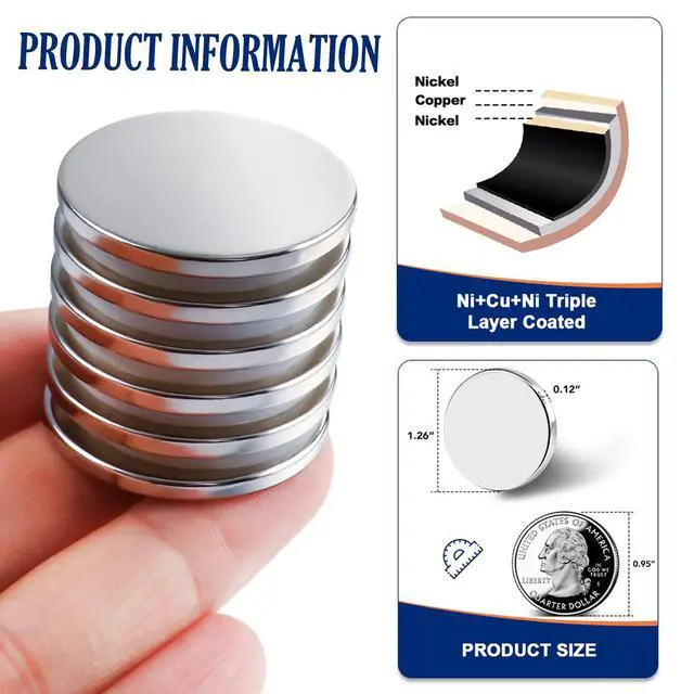 Alt view image 3 of 5 - 6 Pack Strong Magnets with Double Sided Adhesive, 1.26"x0.12" Round Permanent Powerful Neodymium Disc Rare Earth Magnet for Fridge Classroom DIY Building Scientific Craft and Office