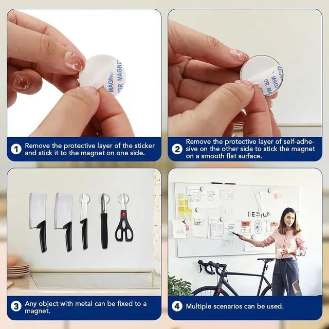 Alt view image 5 of 5 - 6 Pack Strong Magnets with Double Sided Adhesive, 1.26"x0.12" Round Permanent Powerful Neodymium Disc Rare Earth Magnet for Fridge Classroom DIY Building Scientific Craft and Office