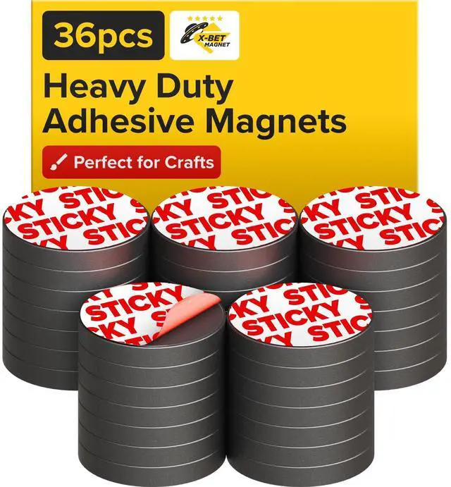 Main image of Strong Ceramic Round Magnets With Adhesive Backing (1x0.15"/25x4mm, 36 pcs) - Heavy Duty Sticky Magnets, Non-Corrosive, Versatile For Home, Office, Workshop, Whiteboard, Fridge And Hobby Use