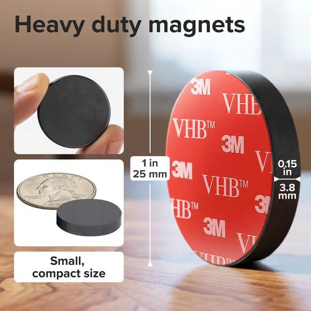 Alt view image 2 of 7 - Strong Ceramic Round Magnets With Adhesive Backing (1x0.15"/25x4mm, 36 pcs) - Heavy Duty Sticky Magnets, Non-Corrosive, Versatile For Home, Office, Workshop, Whiteboard, Fridge And Hobby Use
