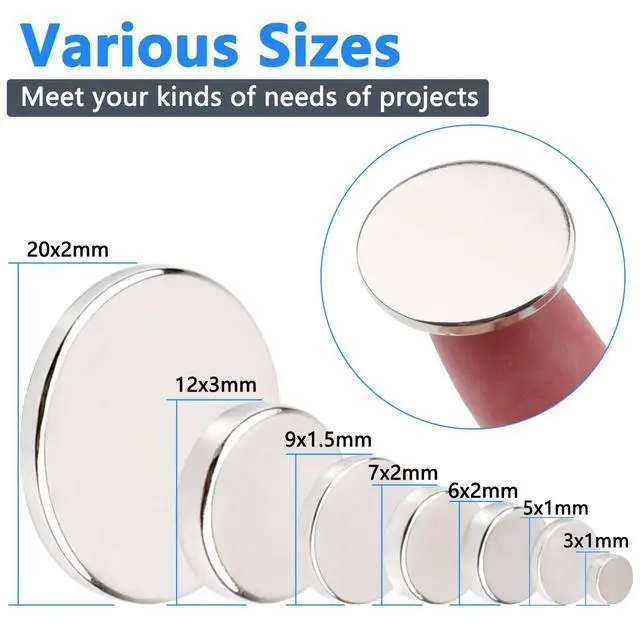 Alt view image 4 of 7 - 255PCS Small Strong Magnet, Neodymium Disc Magnets Heavy Duty,7 Different Sizes,Rare Earth Magnets Round Small Refrigerator Magnet for Crafts Whiteboard Kitchen, Office, Miniatures School