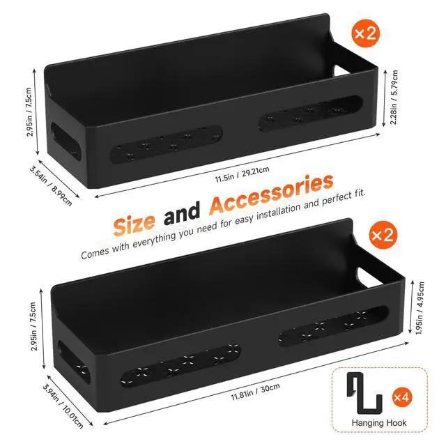 Alt view image 7 of 7 - 4 Pack Strong Magnetic Spice Rack for Refrigerator, Multipurpose Magnetic Shelf for Fridge with 4 Hooks for kitchen and Bathroom Organization, Black