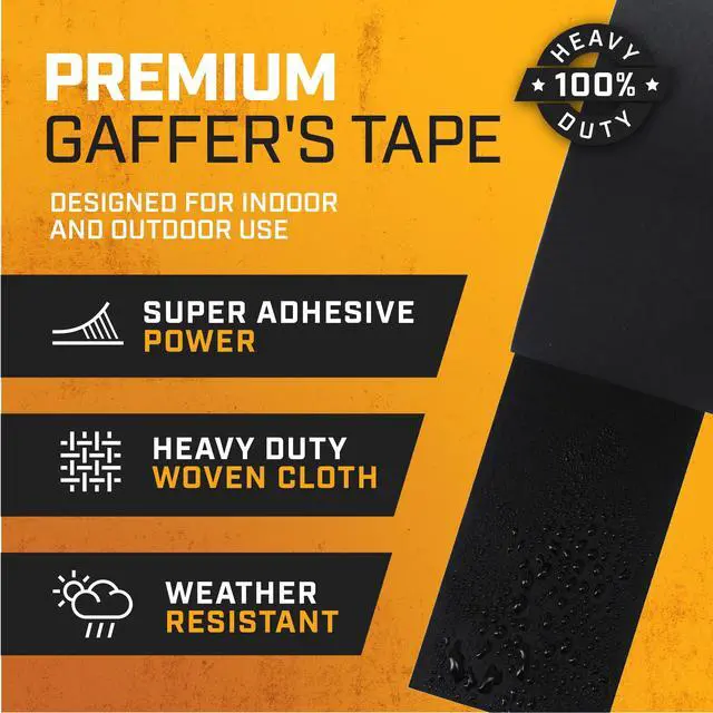 Alt view image 2 of 7 - Black Gaffers Tape 3 inch x 30 Yards - 2 Pack Pro Black Gaff Tape - No Residue, Water Resistant, Non-Reflective, Easy Tear - Multipurpose