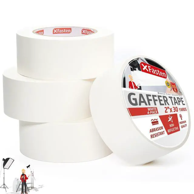 Main image of White Gaffers Tape 2 Inch x 30 Yards, Residue-Free Strong Adhesion (4-Pack 360-feet Total) Non-Reflective Cloth Matte White Tape for Walls, Cords, Bookbinding, Console, Photography
