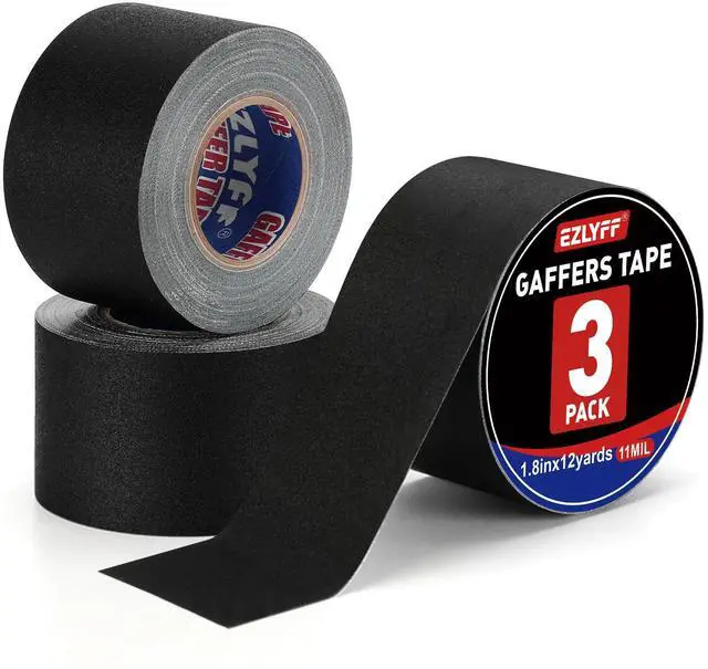 Main image of Black Gaffers Tape 3Pack, 1.8inch Black Gaff Tape, Waterproof, No Residue, Non-Reflective, Easy Tear, Gaffers Tapes for Securing Cables, Photography, Studio.