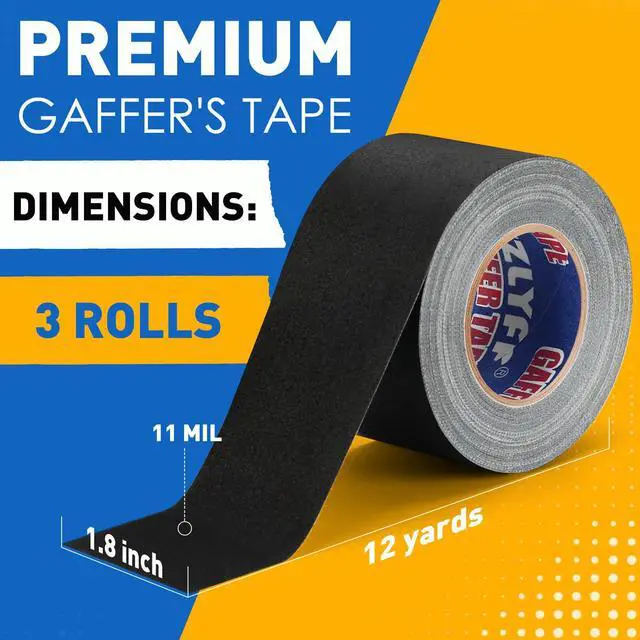 Alt view image 2 of 7 - Black Gaffers Tape 3Pack, 1.8inch Black Gaff Tape, Waterproof, No Residue, Non-Reflective, Easy Tear, Gaffers Tapes for Securing Cables, Photography, Studio.