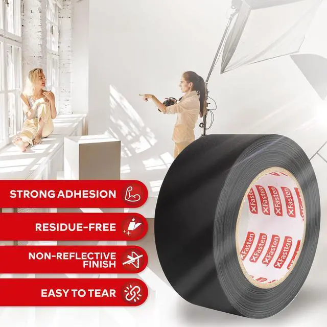 Alt view image 3 of 7 - Black Gaffers Tape 2 Inch x 30 Yards, Residue-Free Strong Adhesion (2-Pack 180-feet Total) Matte Black Non-Reflective Tape for Electrical Cords, Photography, Gym Floor Stage Marking