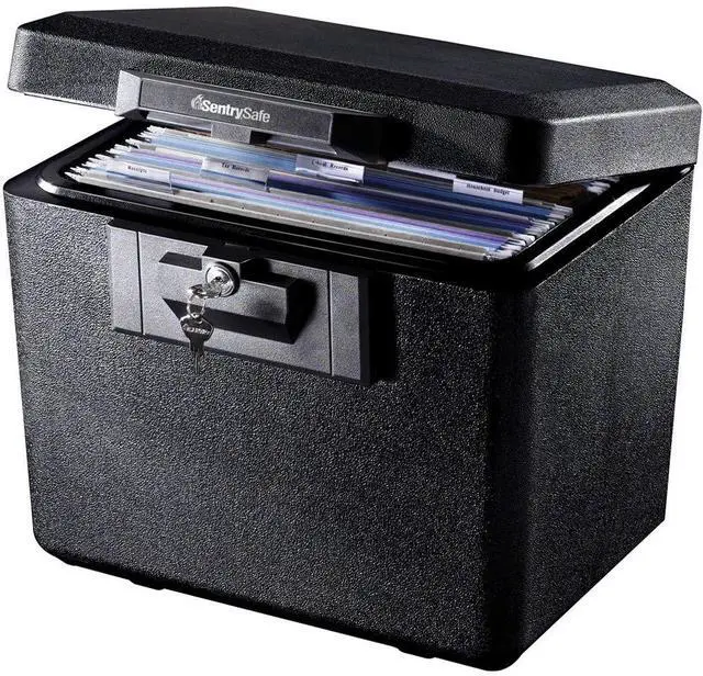 Main image of Black Fireproof Document Box with Key Lock, Safe Secures Files and Documents for Home or Office, 0.61 Cubic Feet, 13.6 x 15.3 x 12.1 inches, 1170