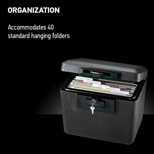 Alt view image 4 of 6 - Black Fireproof Document Box with Key Lock, Safe Secures Files and Documents for Home or Office, 0.61 Cubic Feet, 13.6 x 15.3 x 12.1 inches, 1170