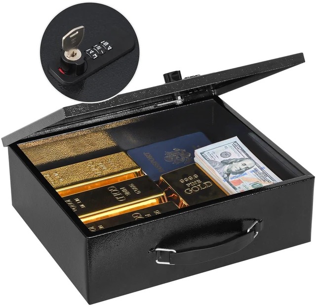 Main image of Fireproof Lock Box for Documents, Dual Combination and Key Lock Security with Carrying Handle, Metal Strong Safe Box to Keep Personal Items, Documents, Exterior 13.2''x 11''x4.13'', Black