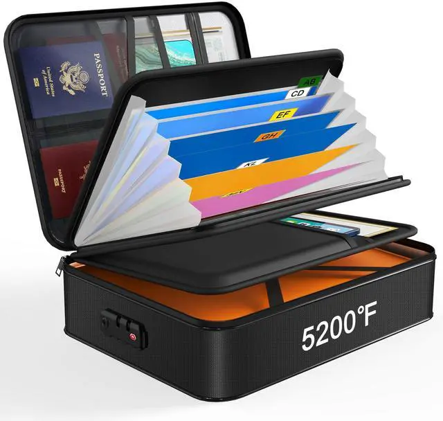 Main image of 5200 Fireproof Document Box, 16.1x 11.4x4.3 Inch Waterproof and Fireproof Document Organizer,Portable Home Travel Safe Storage Box for Legal Size Documents,File and Birth Certificate,Black